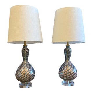 1970s Pair of Dino Martens Murano Glass Lamps For Sale
