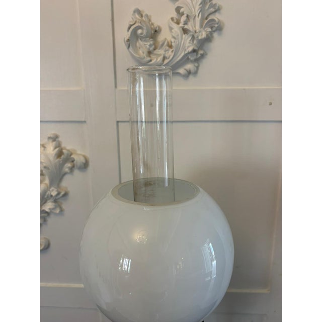 1900 - 1909 Antique Edwardian English Brass Oil Lamp with Opaline Shade, 1900 For Sale - Image 5 of 11