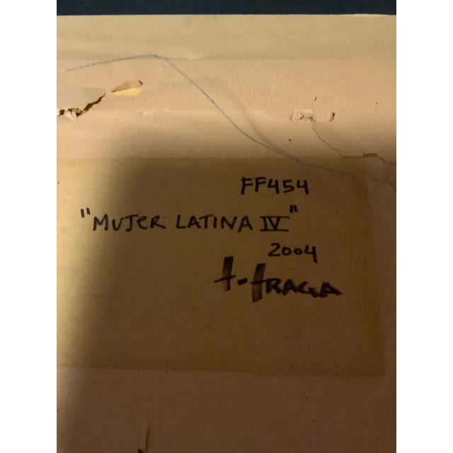 Burnt Umber 2004 Fernando Fraga Original Signed Oil Painting “Mujer Latina Iv” For Sale - Image 8 of 11