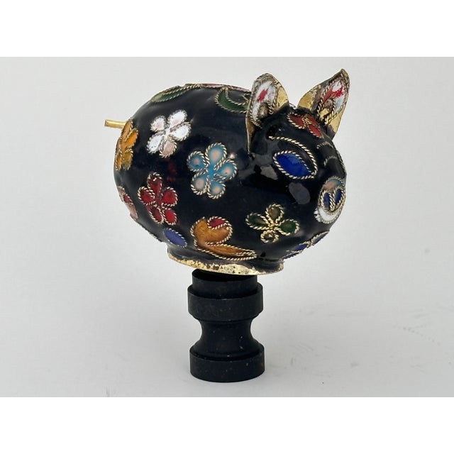 Chinoiserie Cloisonne Pig Lamp Finials - a Pair For Sale - Image 3 of 5
