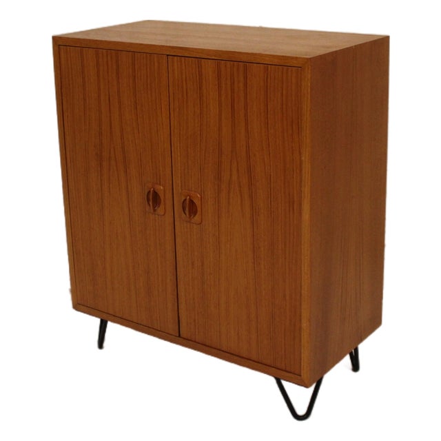 Mid 20th Century Danish Teak Nightstand With Cabinet Doors and Shelf For Sale