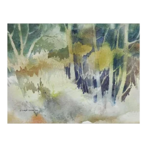 Late 20th Century Misty Forest Landscape Watercolor Painting