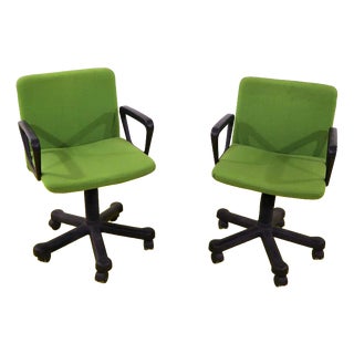 Green Fabric Office Chairs with Swivel Plastic Base, Set of 2 For Sale