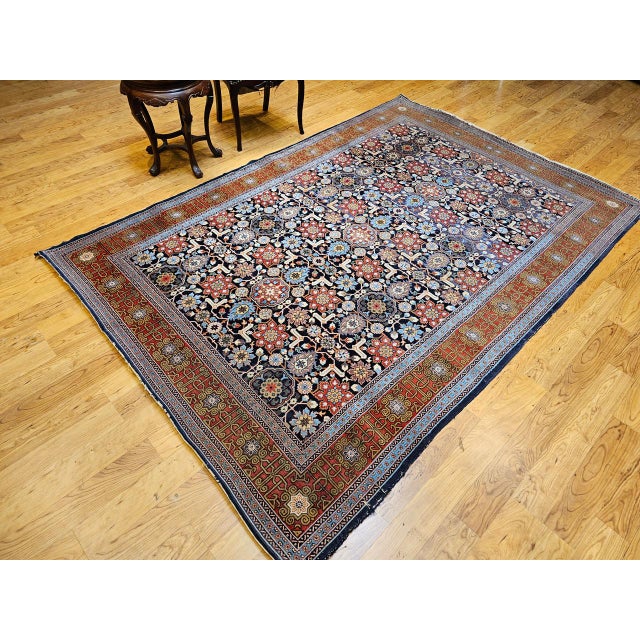 Vintage Persian Tabriz Afshan Rug, Hand-Knotted Wool, Allover Geometric Caucasian Kuba Pattern, Navy & Red, 5x9 For Sale - Image 10 of 18