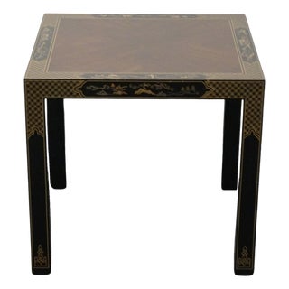 Drexel Furniture Bookmatched Walnut Asian Chinoiserie 26" Square Accent End Table For Sale