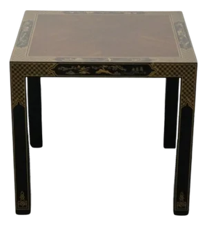 Drexel Furniture Bookmatched Walnut Asian Chinoiserie 26" Square Accent End Table