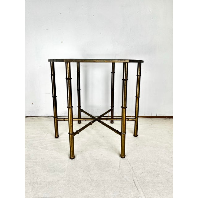 Vintage Mastercraft Brass Hexagonal Faux Bamboo Side Table For Sale In Tampa - Image 6 of 11