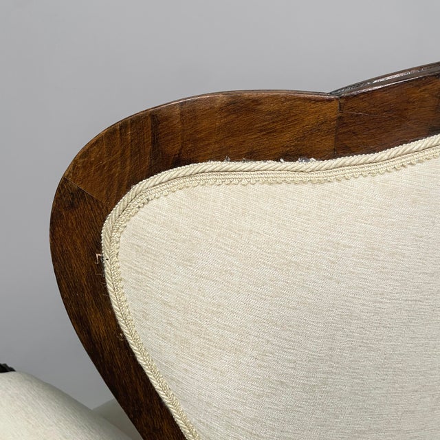 Italian Luigi Filippo Style Armchairs in Wood and White Fabric, 1930s, Set of 2 For Sale - Image 15 of 18