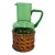 Vintage Green Blown Glass Pitcher With Wicker Basket Wrap – Possibly Empol For Sale