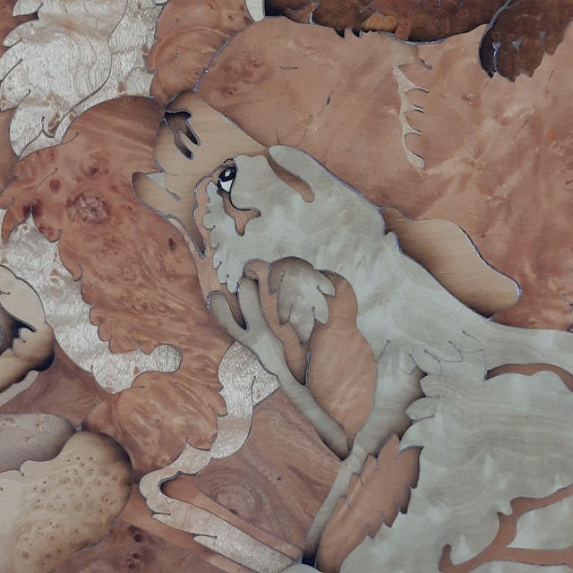 Large Vintage Round Inlaid Wood Deer Painting, Italy, 1960s For Sale - Image 6 of 12