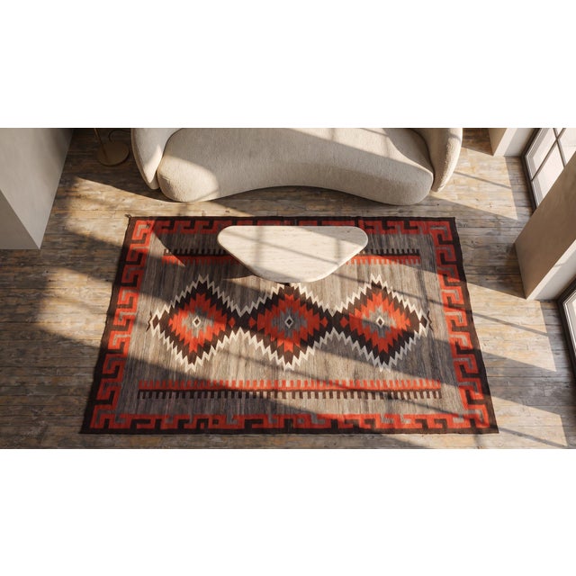 1930s Gray Geometric Tribal Antique American Navajo Rug 4'10" X 7'0" Flatweave Wool Carpet For Sale - Image 9 of 9