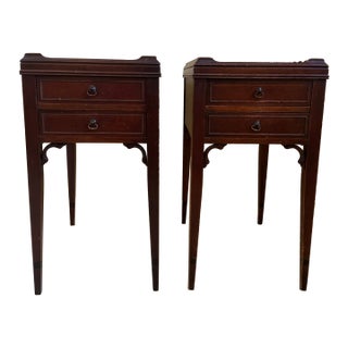Antique Petite Nightstands, End or Side Tables With Two Drawers - Set of Two For Sale