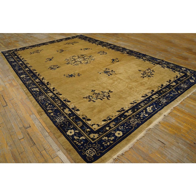 1920s Phenomenal Yellow Goldenrod Color With Delicate Florid Design Antique Chinese Peking Rug For Sale - Image 5 of 12