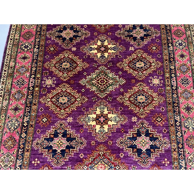 Purple Purple and Pink Kazak Tribal Wool Rug - 5'1" X 6'7" For Sale - Image 8 of 13