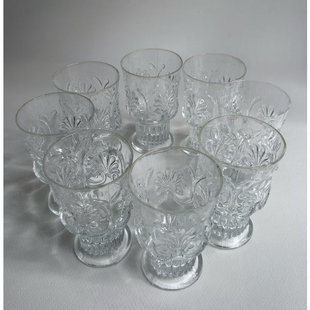 Glass Vintage Set of Pilgrim Glass Corp. Adams Clear 8 Pedestal Glasses & Pitcher For Sale - Image 7 of 18