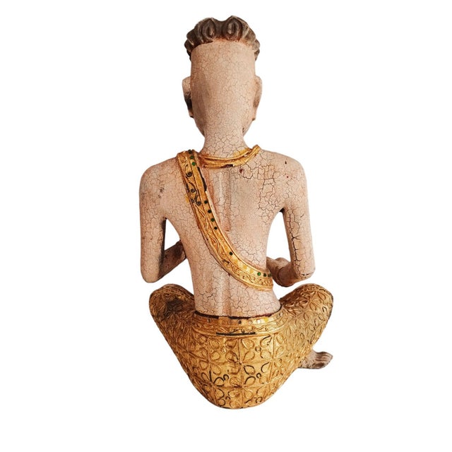 Large Vintage Buddha Monk Wooden Sculpture, 1970 For Sale - Image 14 of 18