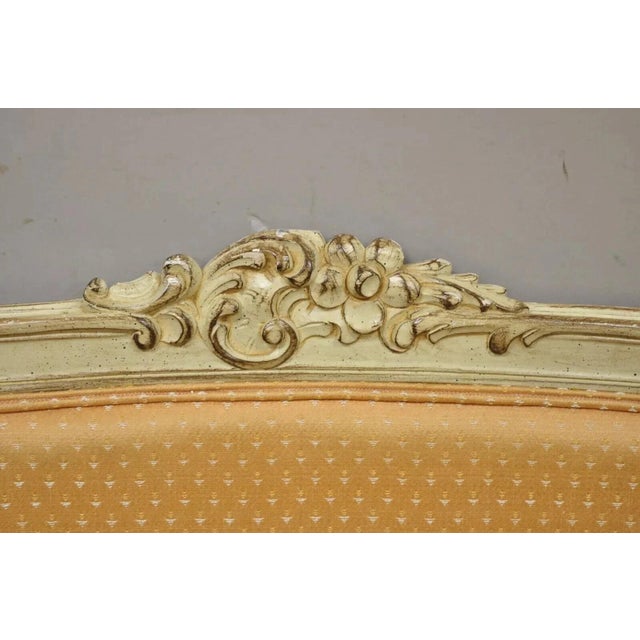 Vintage French Louis XV Victorian Style Small Cream Painted Settee Loveseat Sofa For Sale - Image 12 of 12