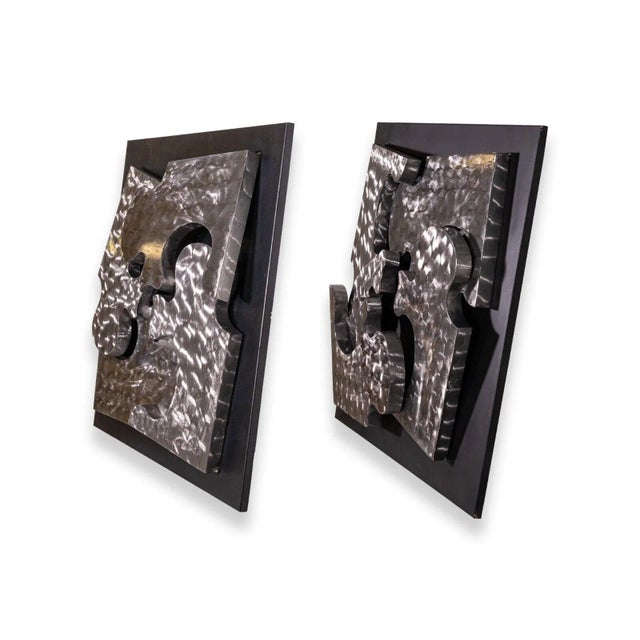1999 Signed Curtis Jere Puzzle Piece Brushed Metal Wall Sculptures - A Pair For Sale - Image 12 of 12