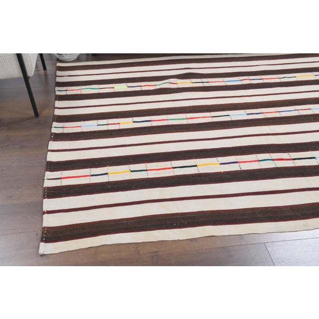 Vintage Turkish Oushak Handmade Wool Cotton Beige Kilim Area Rug For Sale - Image 10 of 11