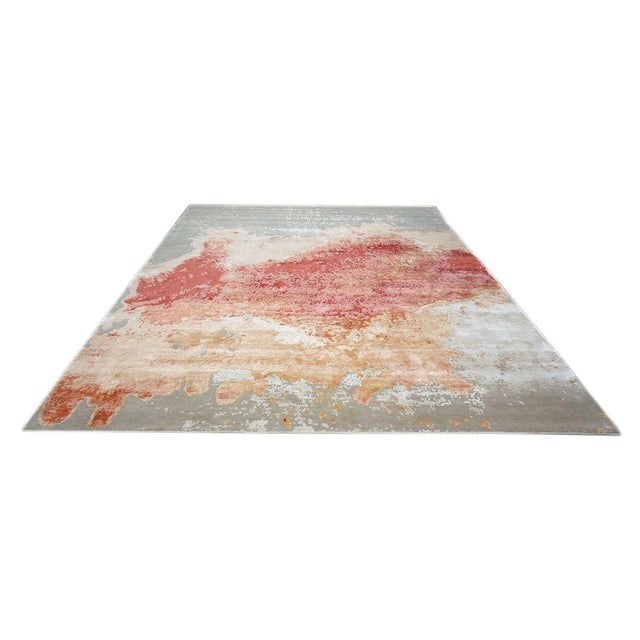 Modern Modern Nepalese Wool & Silk 9x12 Grey, Orange, & Red Handmade Area Rug #1144036 For Sale - Image 3 of 9