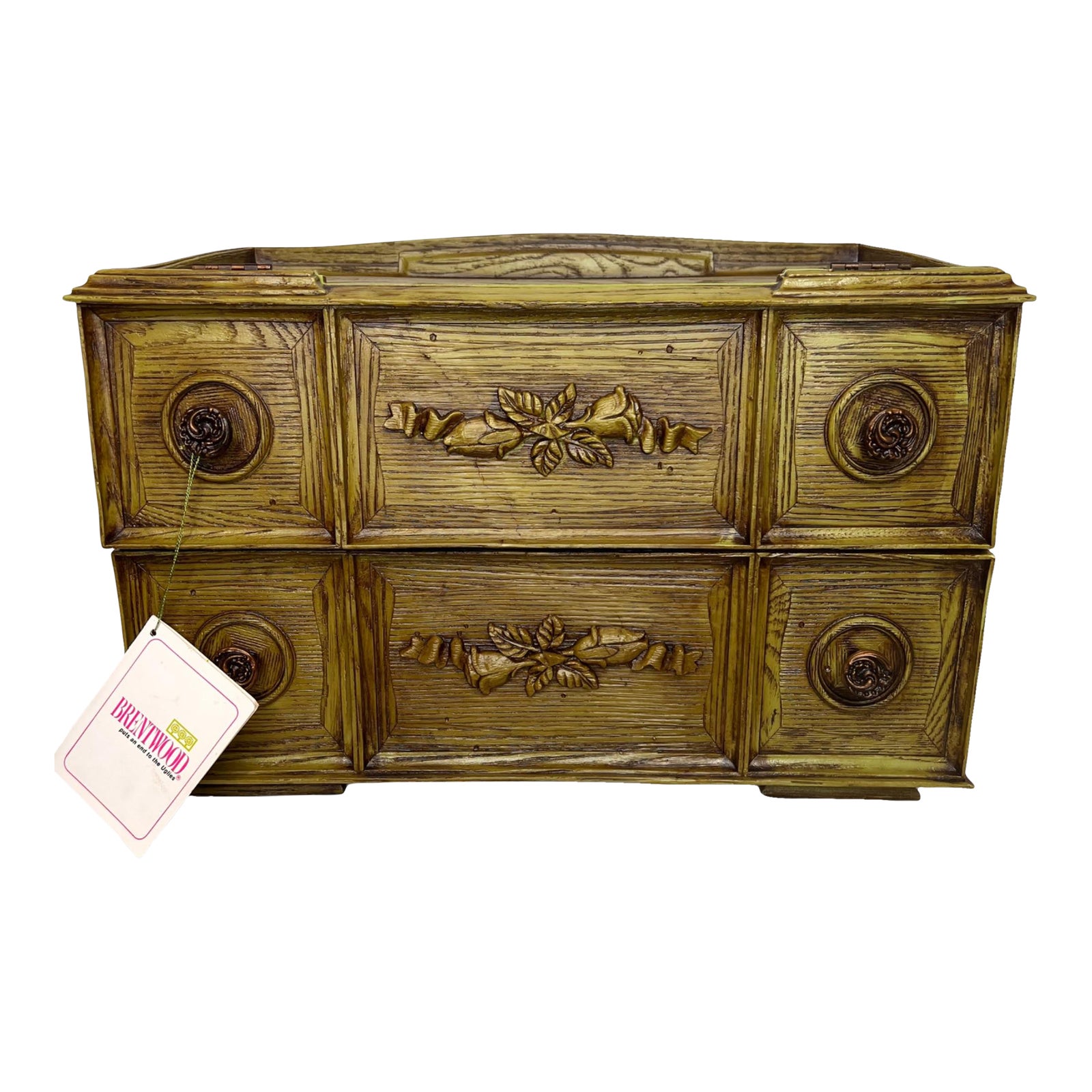 Brentwood Avocado Green Faux Bois Breadbox Removable Shelf Hangable