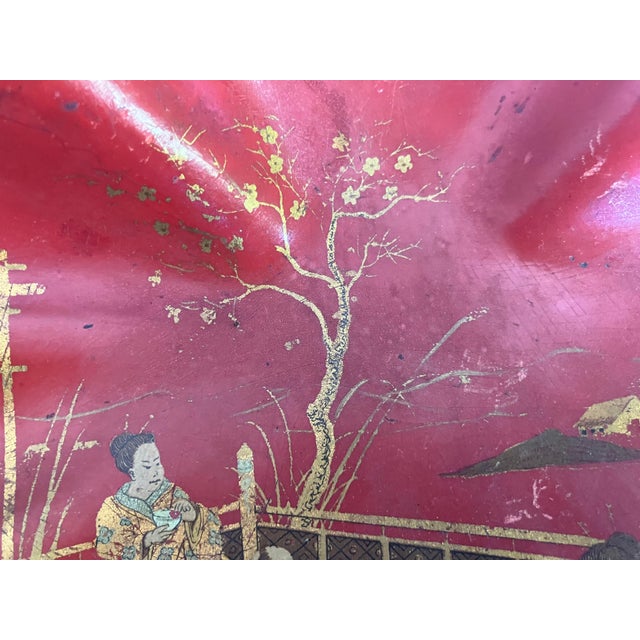 Brick Red Antique 1880's Chinese Chinoiserie Red Lacquer Decorative Scallop Shell Catchall For Sale - Image 8 of 10