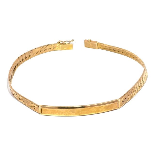 Vintage 14k Yellow Gold Fish Link Id Bar Bracelet For Sale