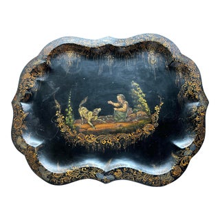 Antique Hand Painted Tole Tray For Sale