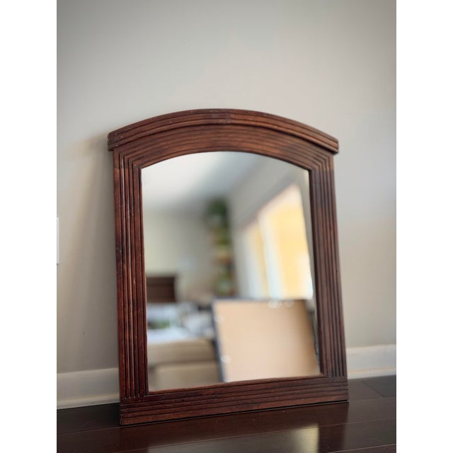 Vintage Arched Walnut Finish Mirror in the Style of Broyhill Brasilia & Mid Century Modern Design MCM Postmodern Style For Sale In Los Angeles - Image 6 of 11