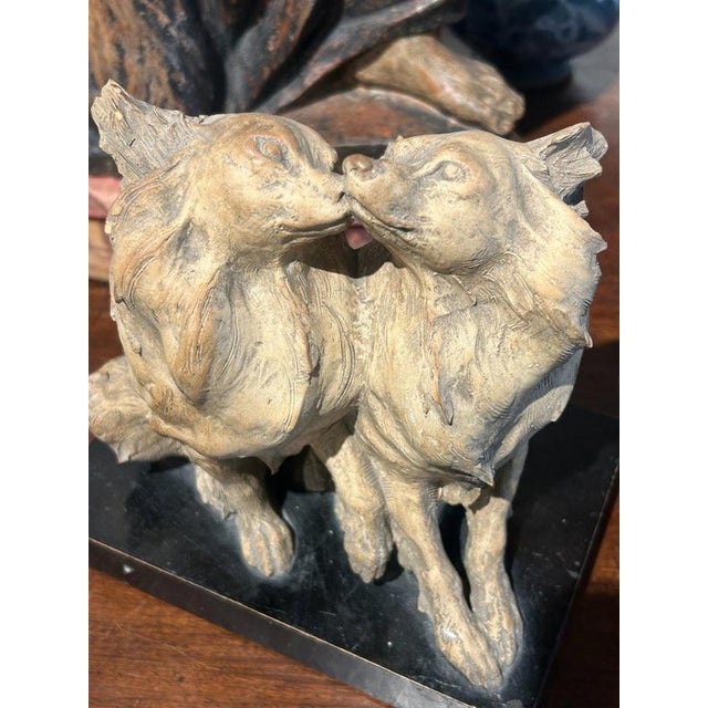 Sculpture by Guido Cacciapuoti, signed on the back, depicting a pair of adorable Collies. Base measures 19x13 cm,...