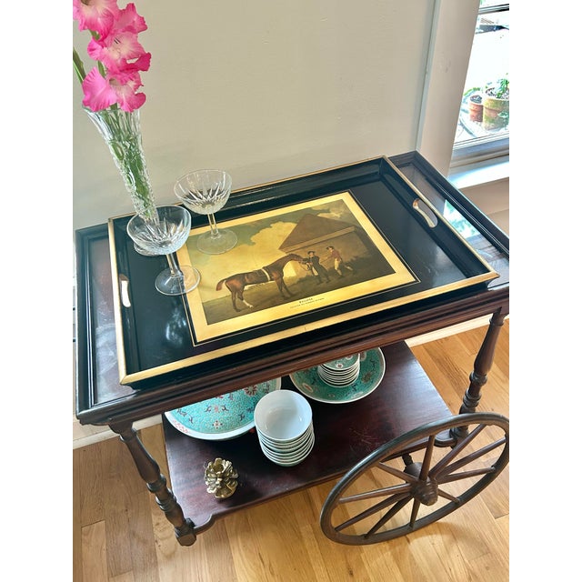 This is a beautifully preserved vintage serving tray from Abercrombie & Fitch featuring the celebrated racehorse Eclipse...
