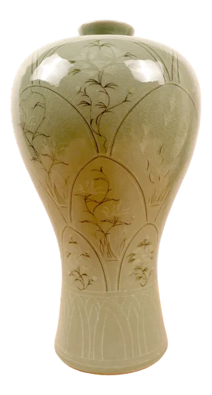 Early 20th Century Korean Celadon Floral Meiping Vase