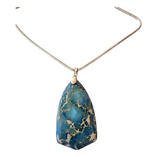Vintage Sterling Silver Necklace With Turquoise Pendant For Sale
