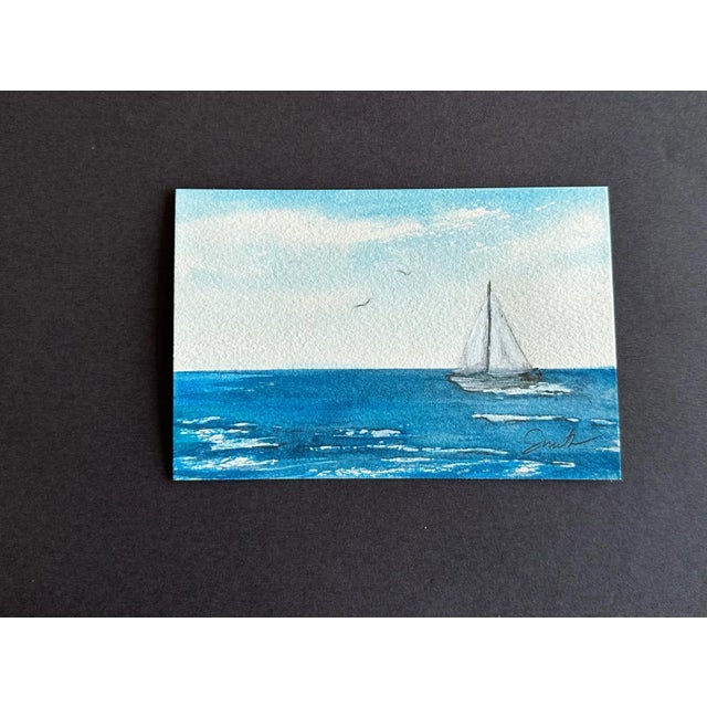 Coastal Signed Original Watercolor Seascape by Nancy Smith "One More Sail Before Dark" For Sale - Image 3 of 3