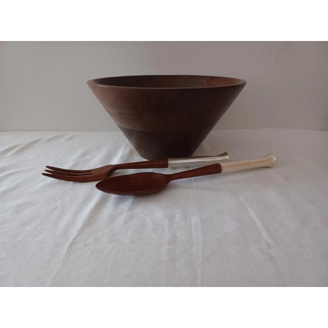 Beautiful vintage MCM wooden serving spoon and fork with Gorham Sterling Silver handles. 'France' is also imprinted on the...