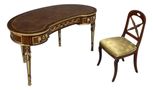 Guillaume Grohé, Kidney Shaped Desk and Chair, Leather, Bronze, France, 19th C.