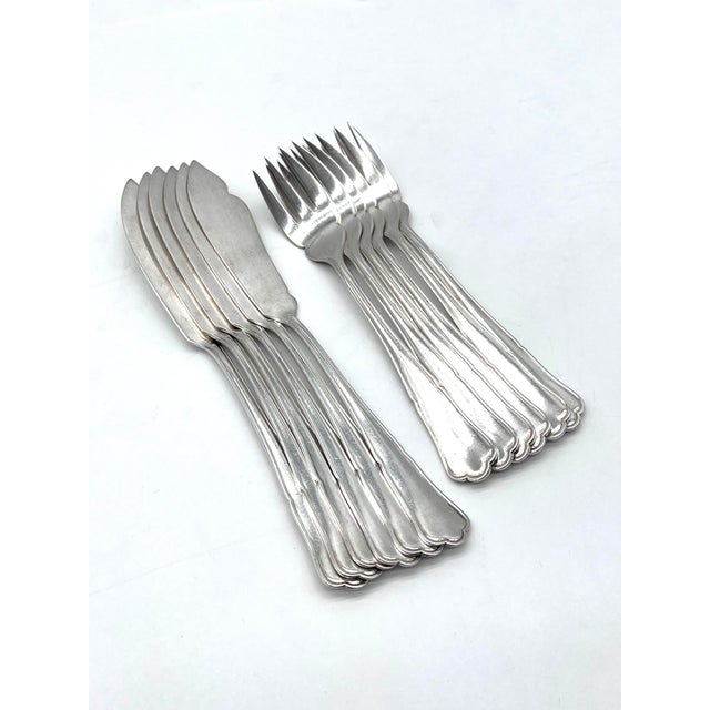 Model 122 Fish Cutlery Service in 800 Silver with Egyptian Decor from Gebrüder Köberlin, 1905, Set of 12 For Sale - Image 3 of 14
