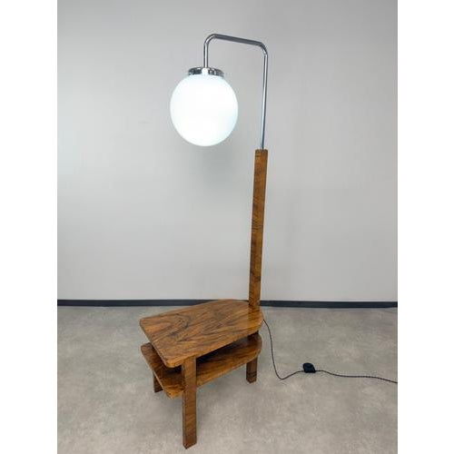 1930s Art Deco Floor Lamp with Integrated Side Table by Jindřich Halabala for Up Závody, 1930s For Sale - Image 5 of 12