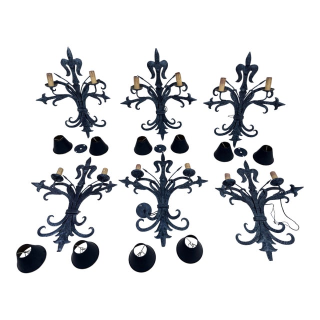 1980s Black French Metal Sconces - Set of 6 For Sale
