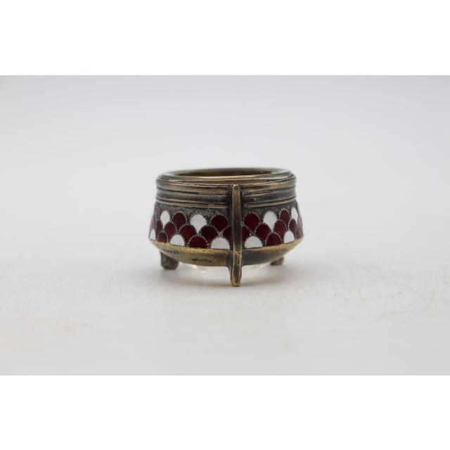 Traditional Early 20th Century Russian Silverplate, Champleve, and Glass Salt Dip For Sale - Image 3 of 9