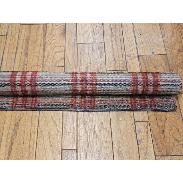 Vintage American Rag Runner, Hand-Woven Wool & Cotton, Ivory & Red Stripe Pattern, 3x13 For Sale In Chicago - Image 6 of 14