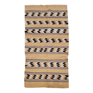 Vintage Native American Navajo Rug, Handwoven Wool, Chinle Revival Pattern, Tan & Black, 3x5 For Sale