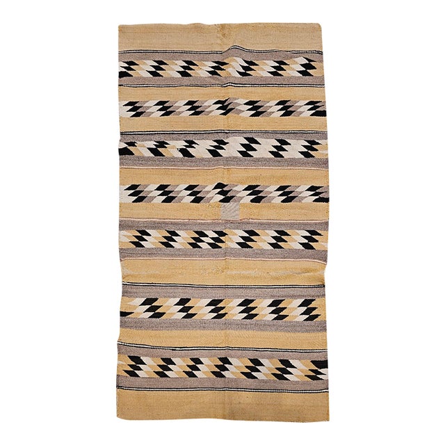 Vintage Native American Navajo Rug, Handwoven Wool, Chinle Revival Pattern, Tan & Black, 3x5 For Sale