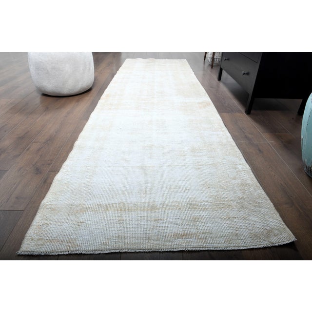 1970s Vintage Handmade Wool Cotton Turkish Beige Area Rug For Sale - Image 4 of 11