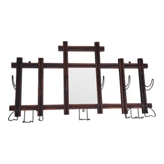 Antique Arts & Crafts Wall Coat Rack With Mirror and Hooks For Sale