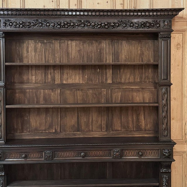 Grand Antique French Renaissance Walnut Bookcase For Sale - Image 14 of 16