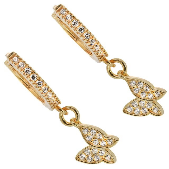 Freedom Butterfly Gold Vermeil & Pave Diamond Earrings, A Pair For Sale - Image 4 of 6