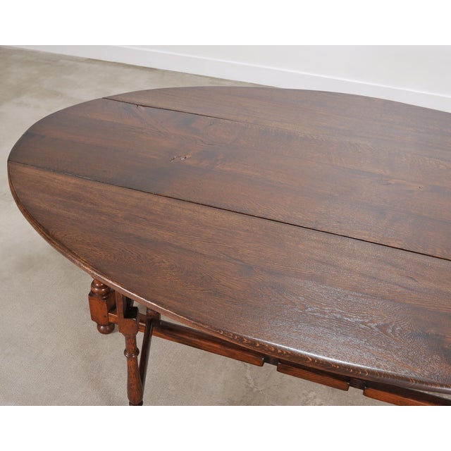 English Georgian Style Oak Drop-Leaf Wake Dining Table 7.5 Ft For Sale - Image 10 of 18