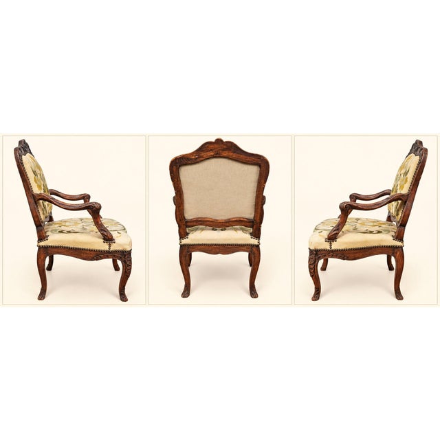 Wood 18th Century Louis XV Cabriolet Armchair in Carved Walnut with Petit Point Tapestry For Sale - Image 7 of 8