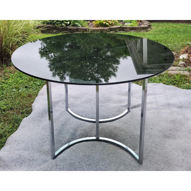 Cal-Style 1972 Cal-Style Chrome and Smoked Glass Dining Set With Swivel Chairs - Set of 6 For Sale - Image 4 of 18